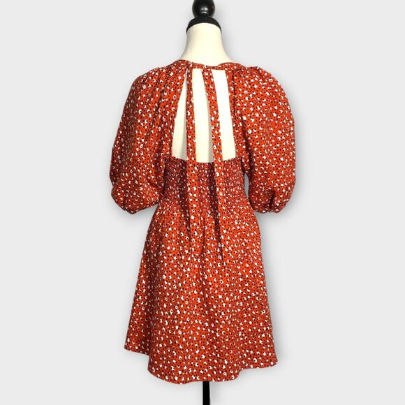 The Odells Ariel Mini Dress in Malmo Print size S Puff-Sleeved Sweetheart Boho - Picture 3 of 9